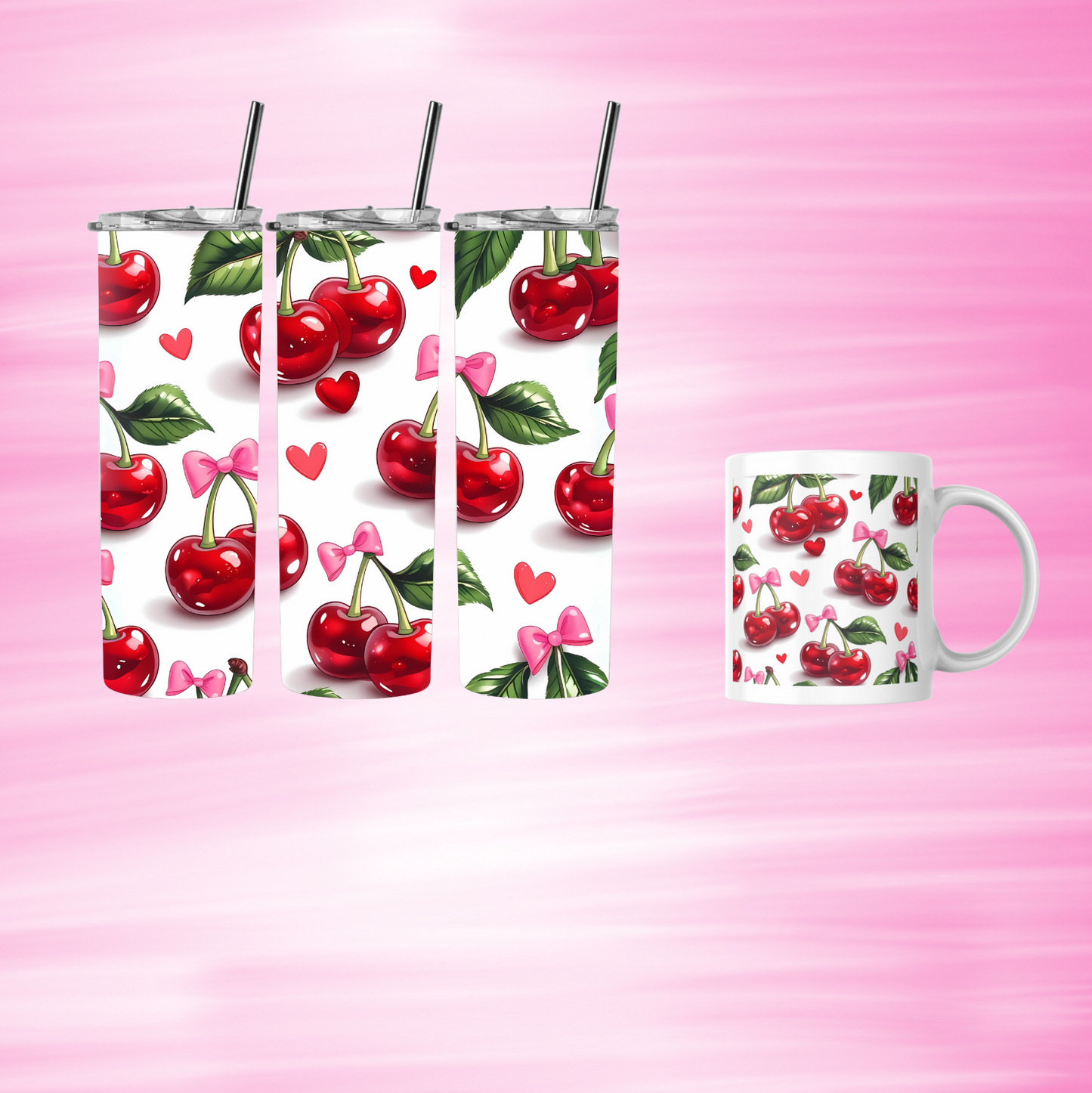 20 oz Cherry Tumbler With Straw 12oz Coffee Cup Bundle
